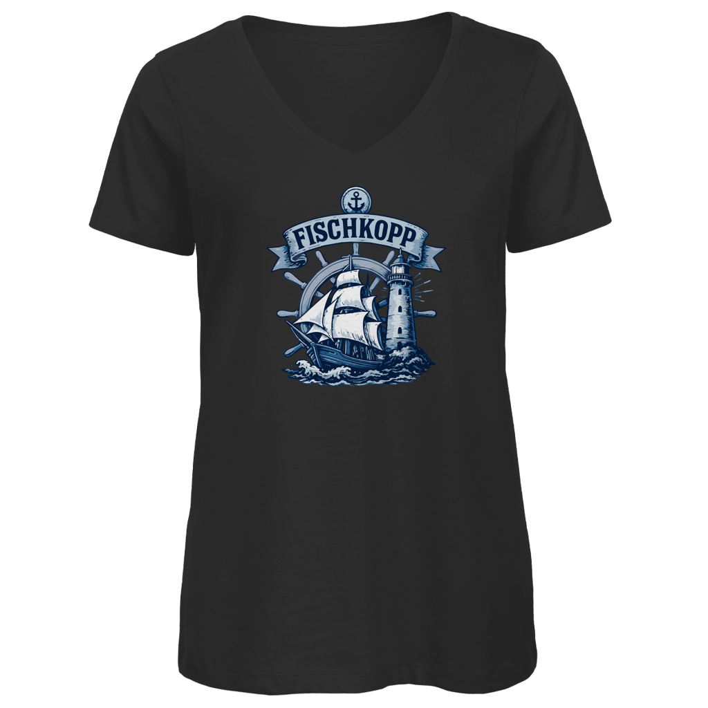 T-Shirt Damen V-Neck "FISCHKOPP" #522
