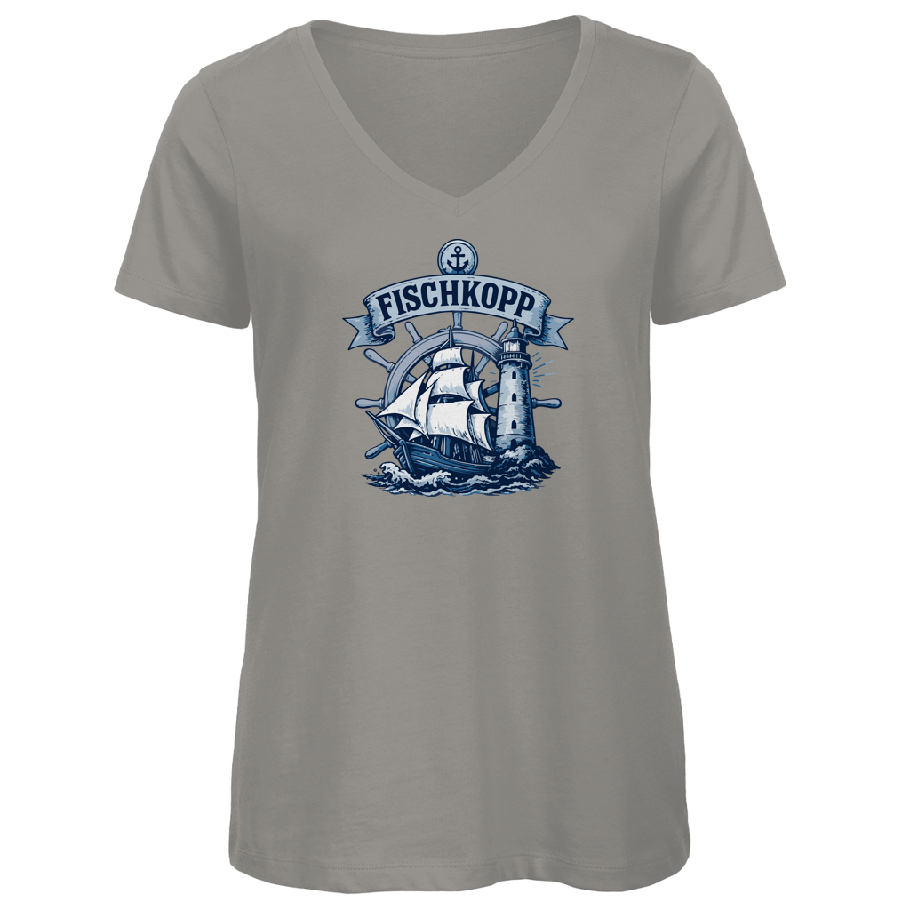 T-Shirt Damen V-Neck "FISCHKOPP" #522