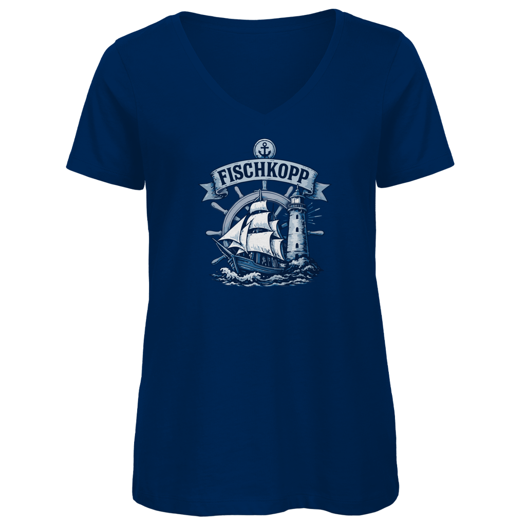 T-Shirt Damen V-Neck "FISCHKOPP" #522