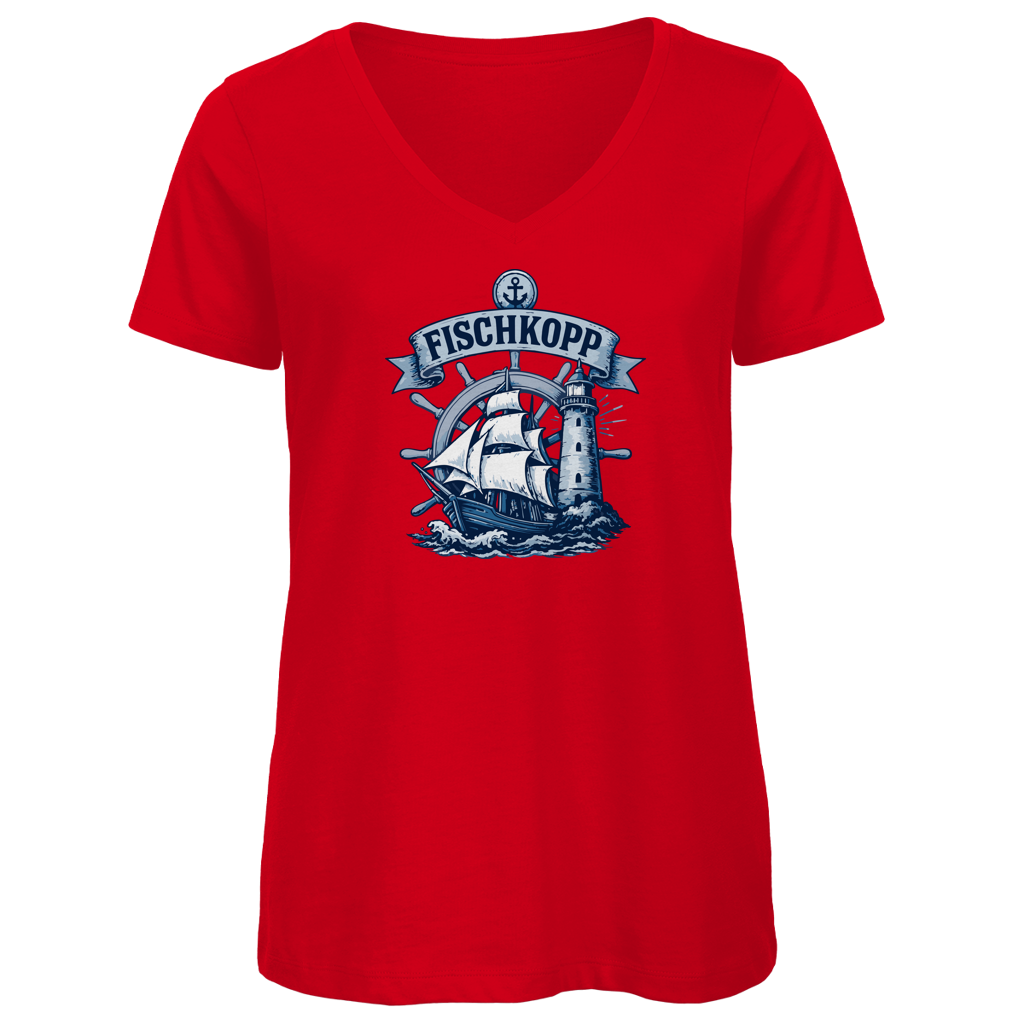 T-Shirt Damen V-Neck "FISCHKOPP" #522