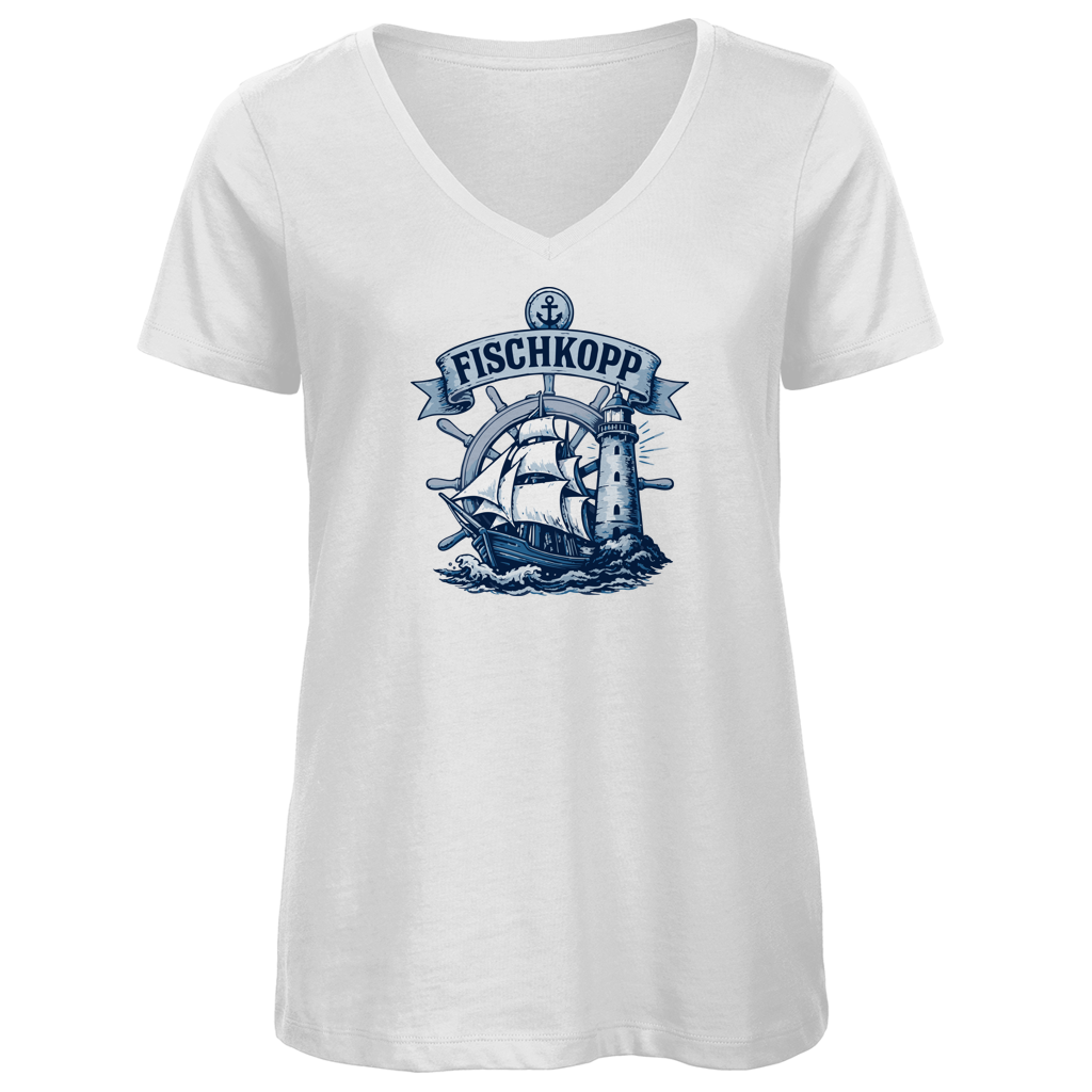 T-Shirt Damen V-Neck "FISCHKOPP" #522