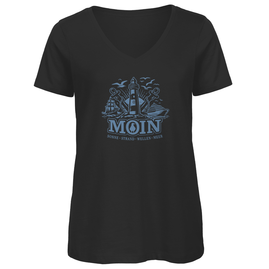 T-Shirt Damen V-Neck  "MOIN Leuchtturm" #499