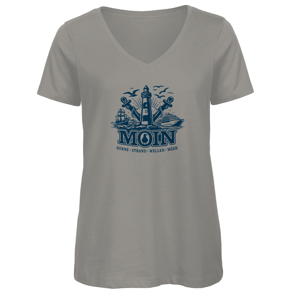 T-Shirt Damen V-Neck  "MOIN Leuchtturm" #499