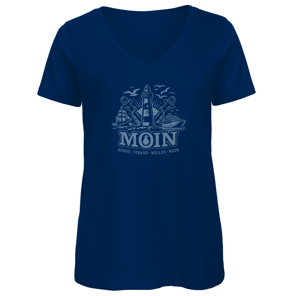 T-Shirt Damen V-Neck  "MOIN Leuchtturm" #499