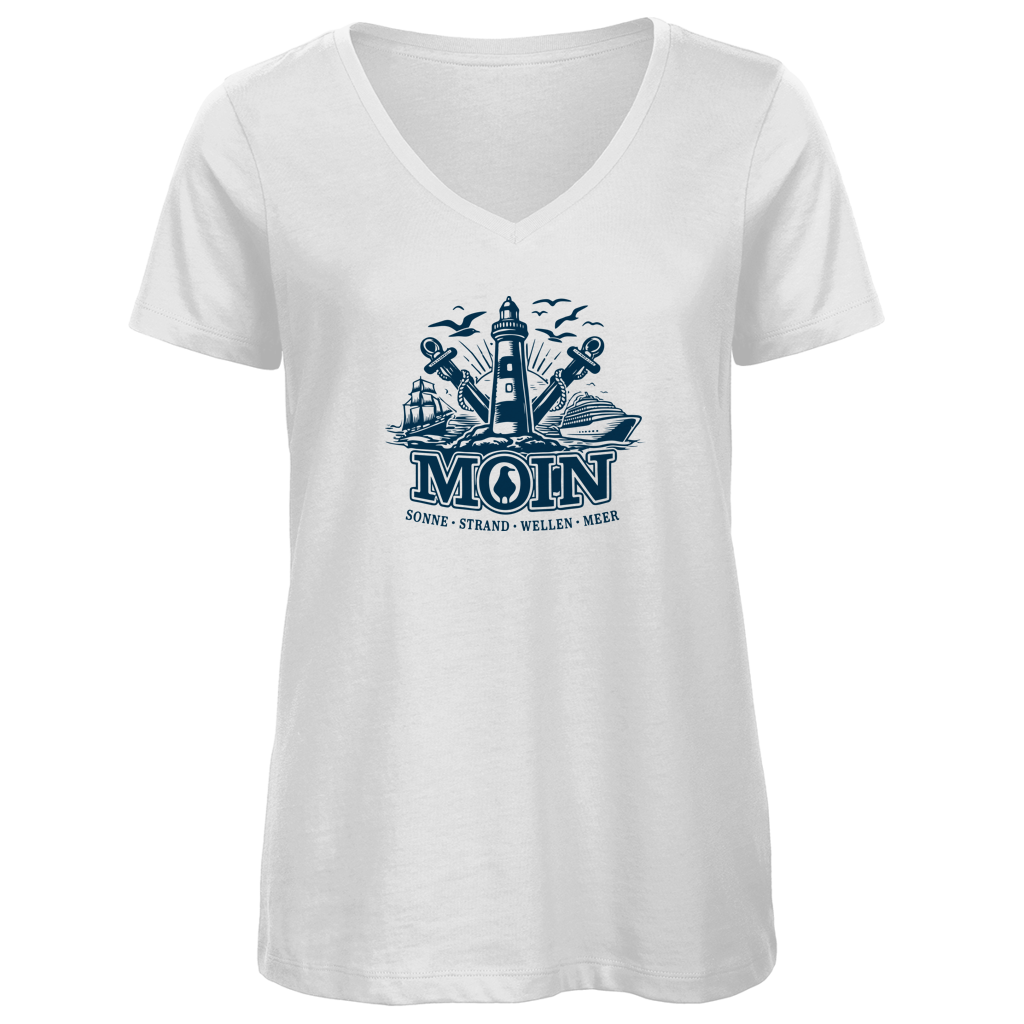 T-Shirt Damen V-Neck  "MOIN Leuchtturm" #499