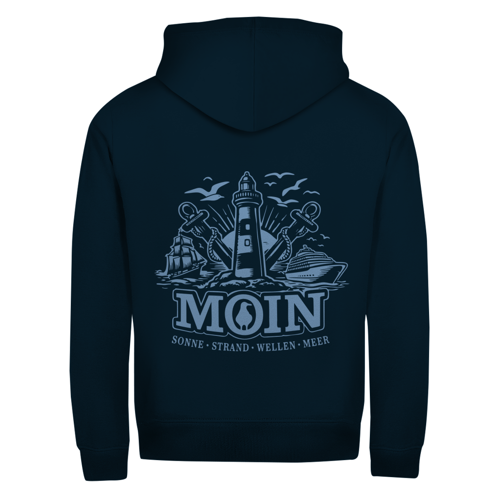 Hoodie-Jacke  "MOIN Leuchtturm" #499  - beidseitiger Druck