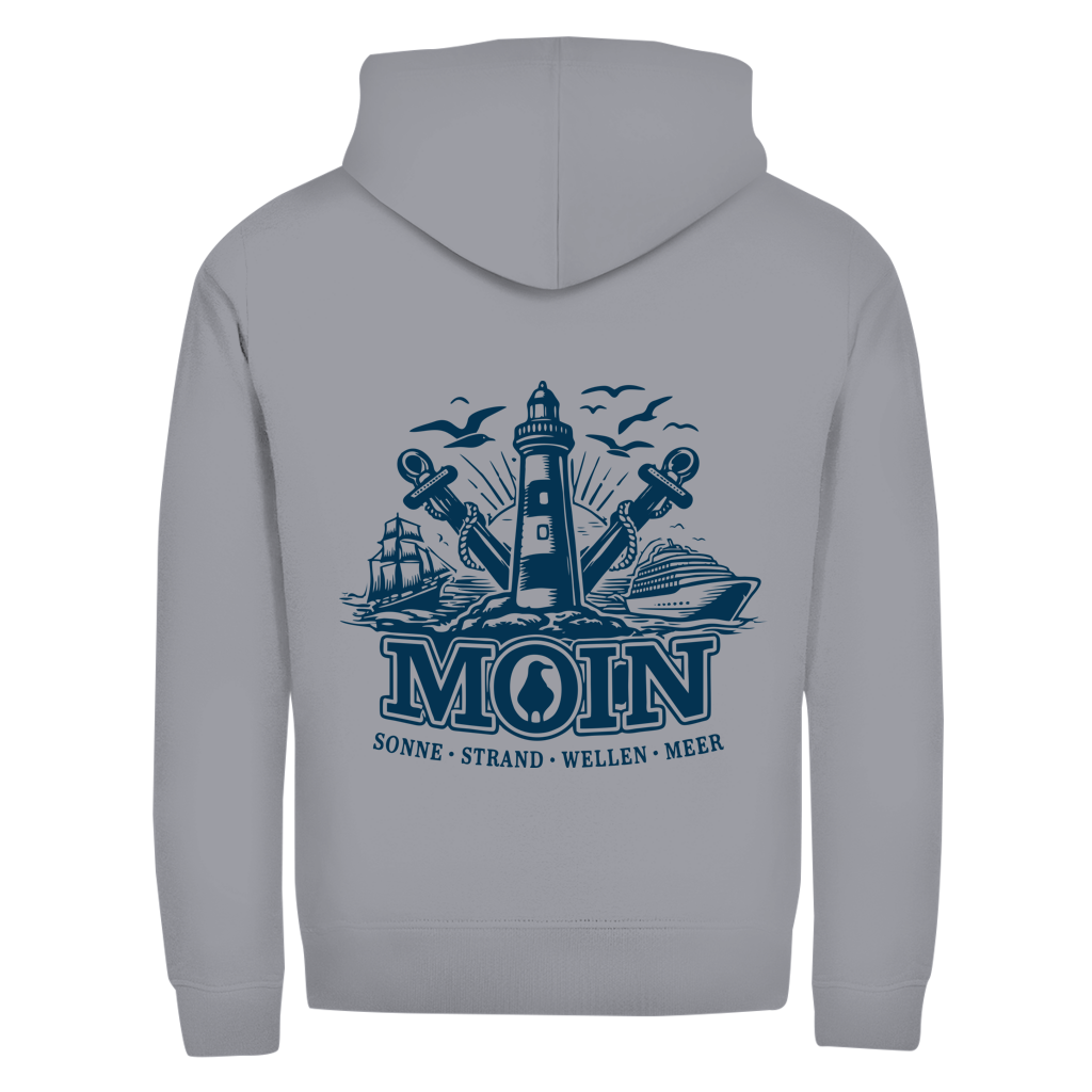 Hoodie-Jacke  "MOIN Leuchtturm" #499  - beidseitiger Druck