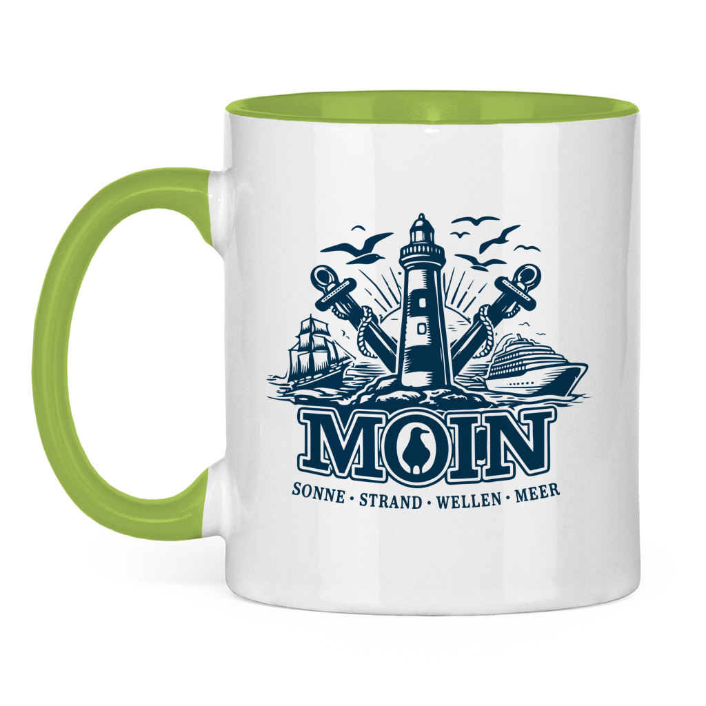 Keramik-Tasse zweifarbig  "MOIN Leuchtturm" #499