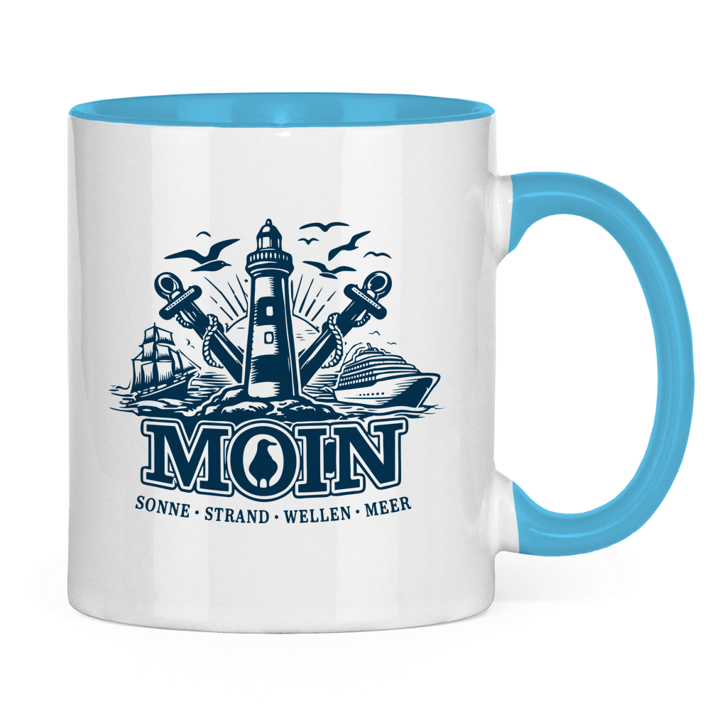 Keramik-Tasse zweifarbig  "MOIN Leuchtturm" #499