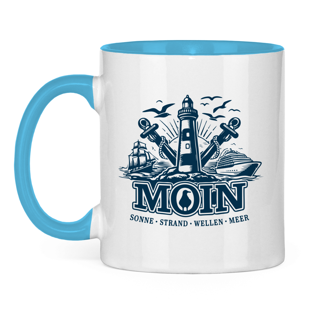 Keramik-Tasse zweifarbig  "MOIN Leuchtturm" #499