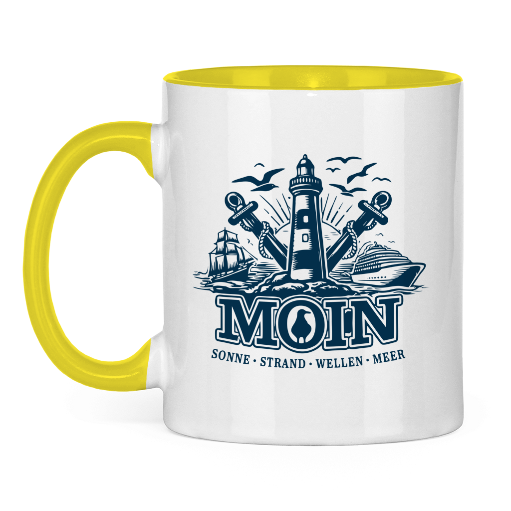 Keramik-Tasse zweifarbig  "MOIN Leuchtturm" #499