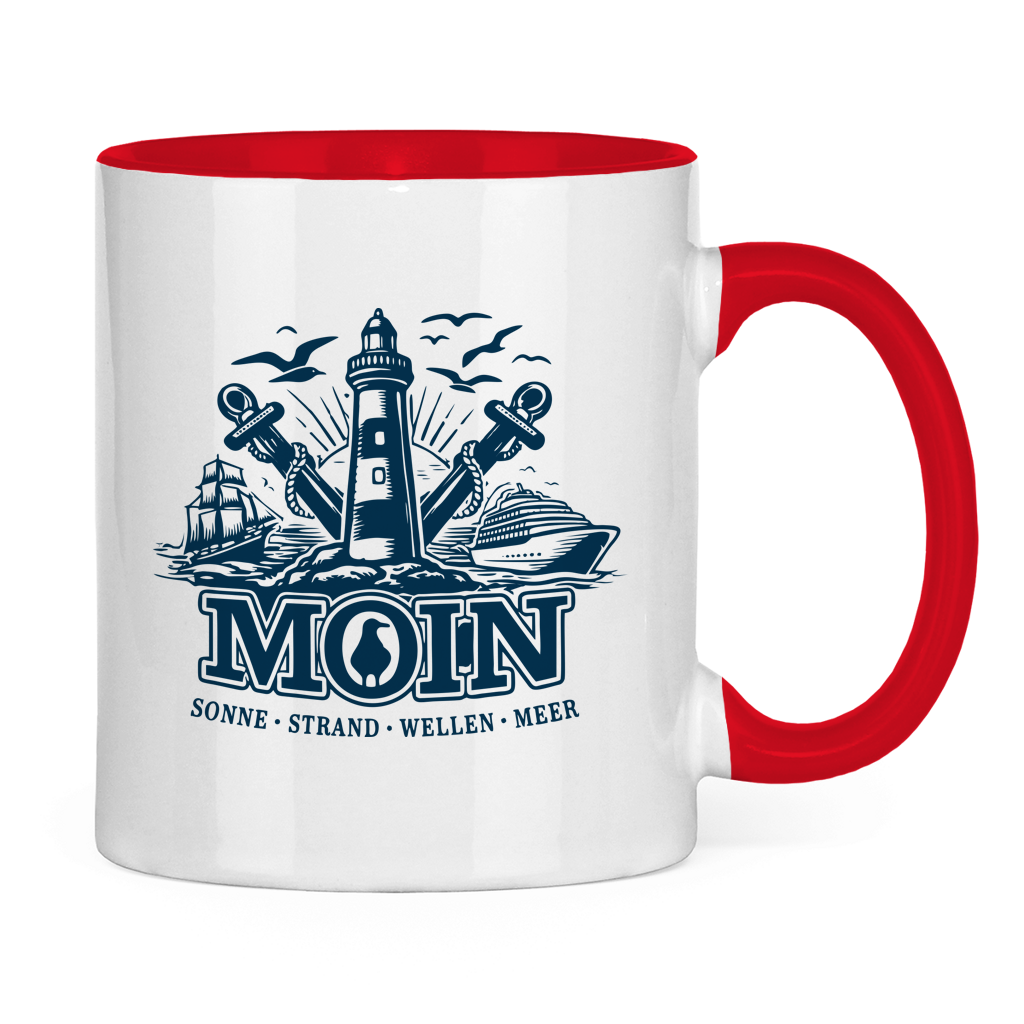 Keramik-Tasse zweifarbig  "MOIN Leuchtturm" #499