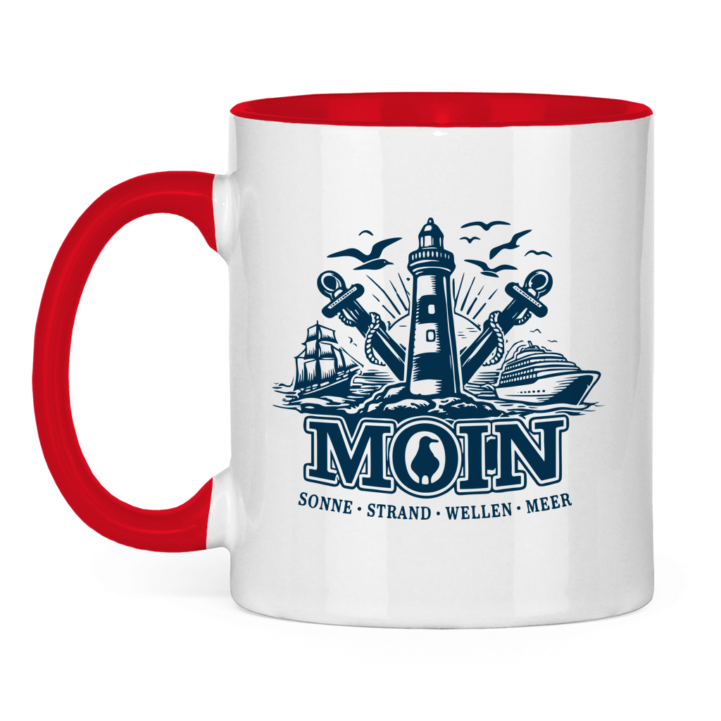 Keramik-Tasse zweifarbig  "MOIN Leuchtturm" #499