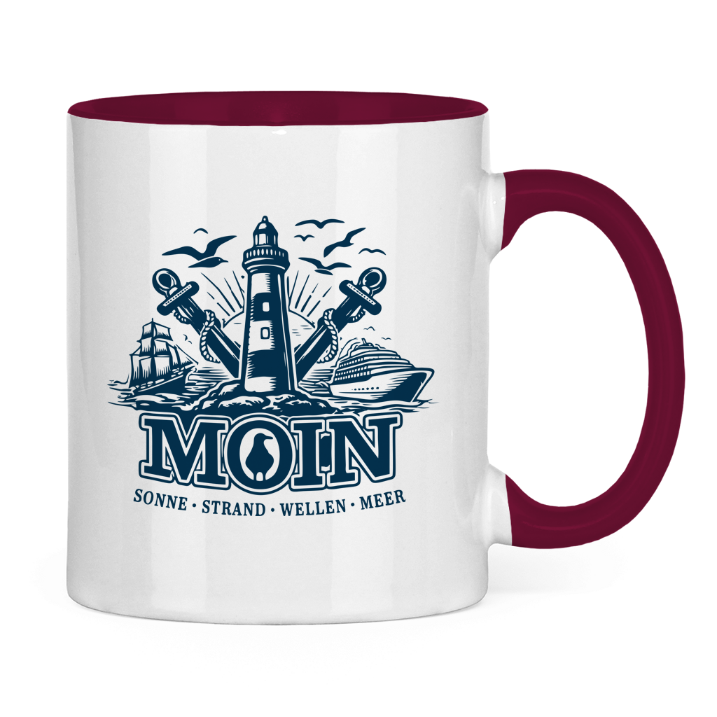 Keramik-Tasse zweifarbig  "MOIN Leuchtturm" #499