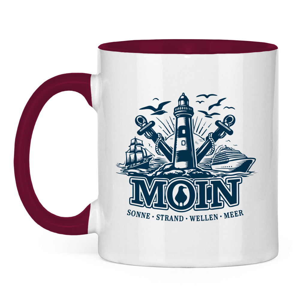 Keramik-Tasse zweifarbig  "MOIN Leuchtturm" #499