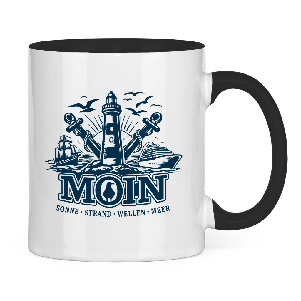 Keramik-Tasse zweifarbig  "MOIN Leuchtturm" #499