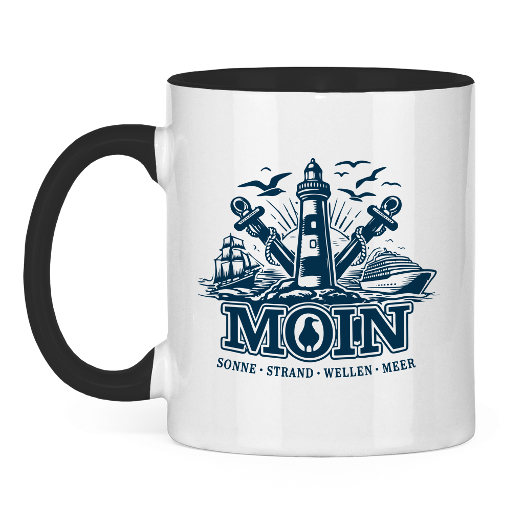 Keramik-Tasse zweifarbig  "MOIN Leuchtturm" #499