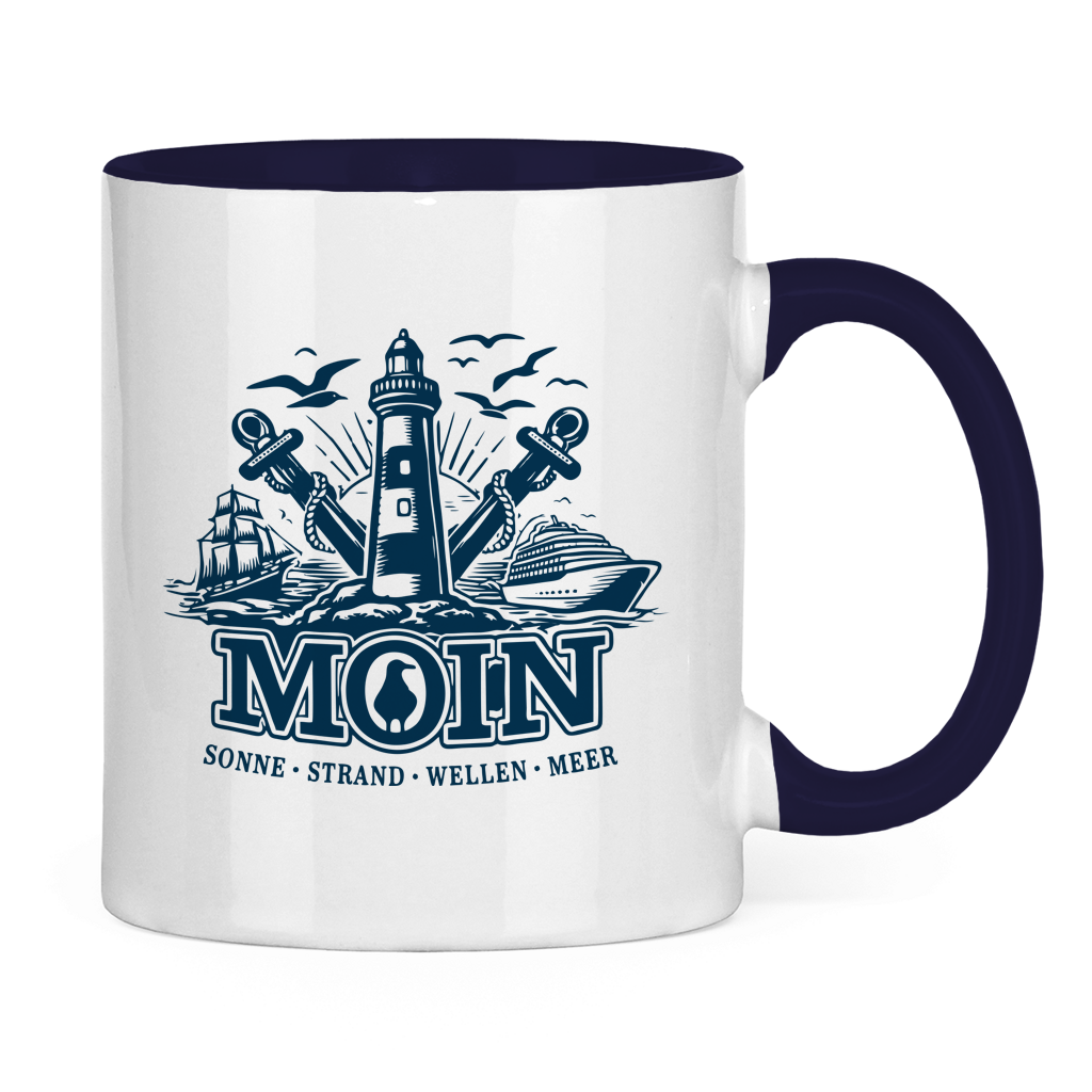 Keramik-Tasse zweifarbig  "MOIN Leuchtturm" #499