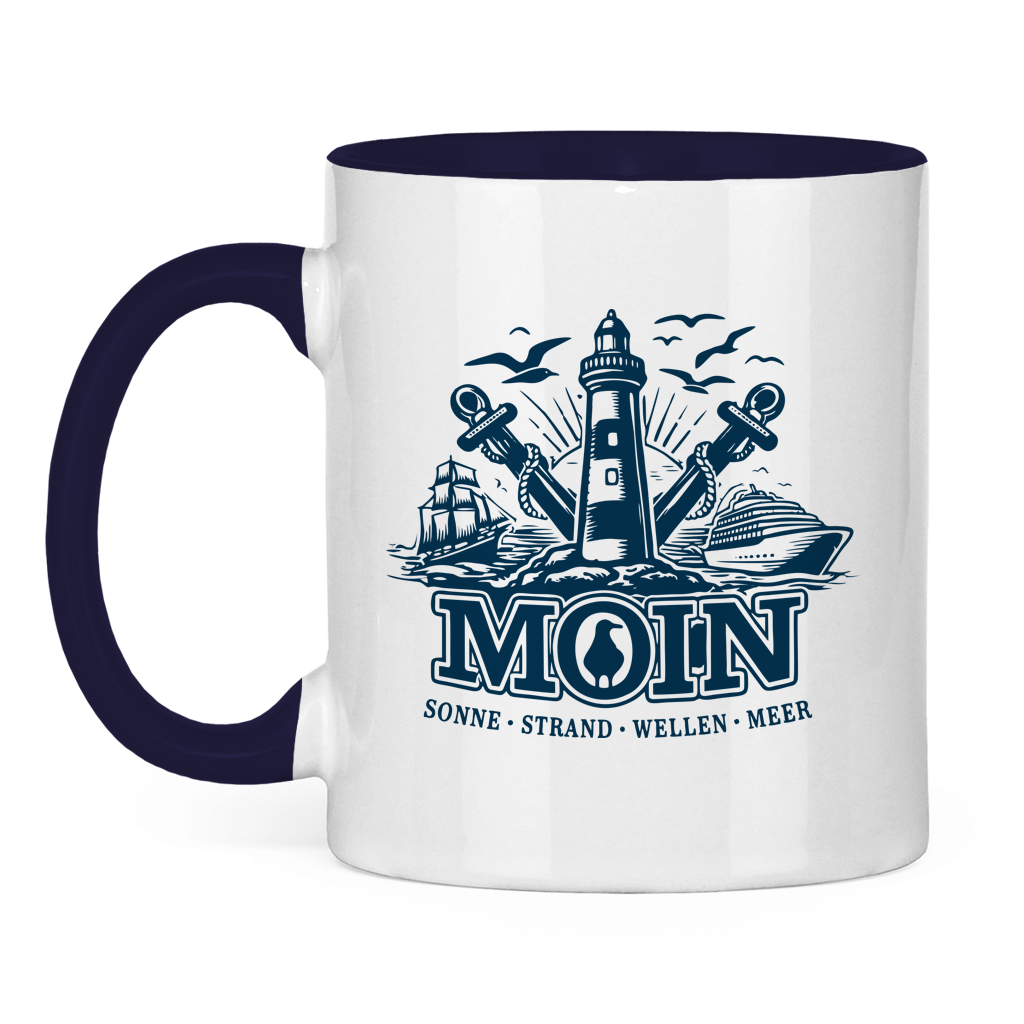 Keramik-Tasse zweifarbig  "MOIN Leuchtturm" #499