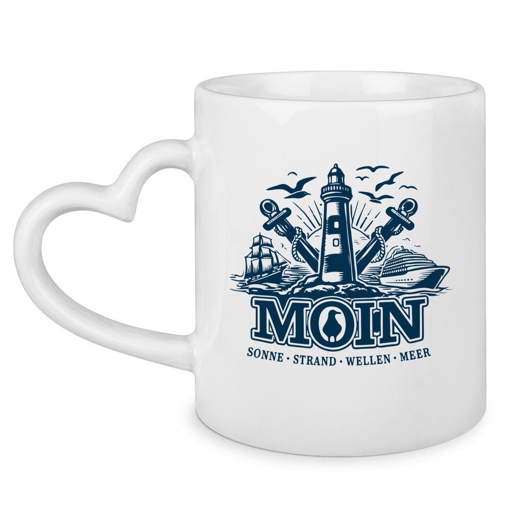 Keramik-Tasse mit Herzhenkel   "MOIN Leuchtturm" #499