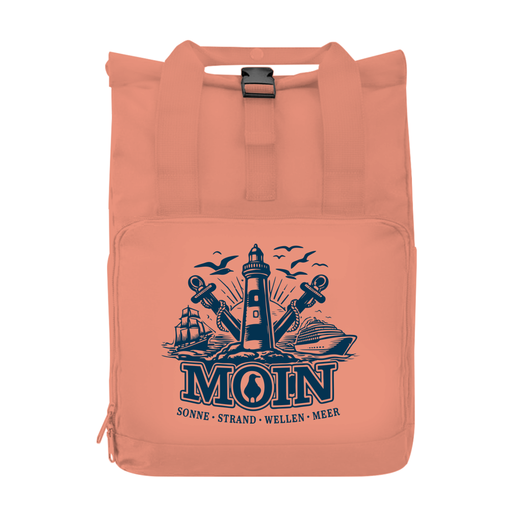 Rucksack mit Seitentasche   "MOIN Leuchtturm" #499 Gr. S