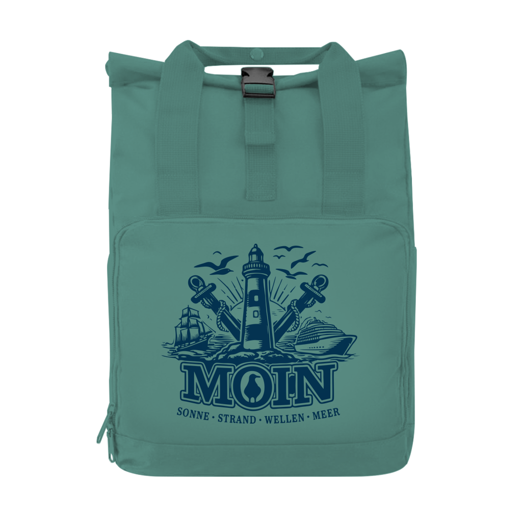 Rucksack mit Seitentasche   "MOIN Leuchtturm" #499 Gr. S