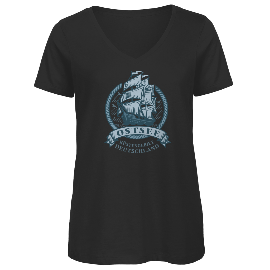 T-Shirt Damen V-Neck  "Ostsee Segelschiff" #462