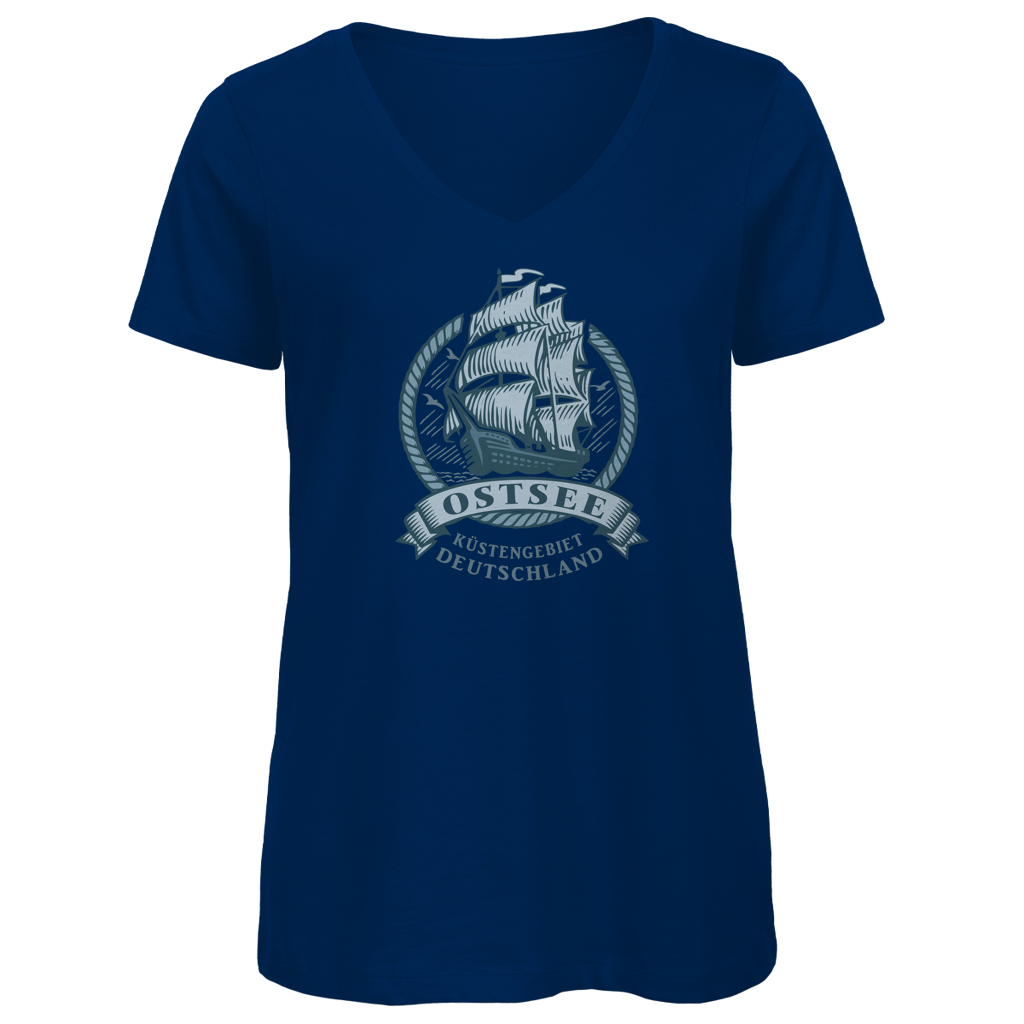 T-Shirt Damen V-Neck  "Ostsee Segelschiff" #462