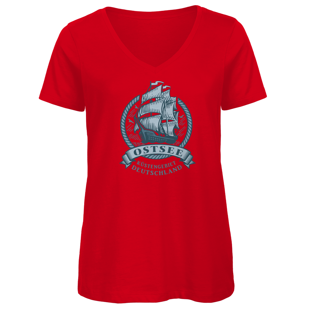 T-Shirt Damen V-Neck  "Ostsee Segelschiff" #462