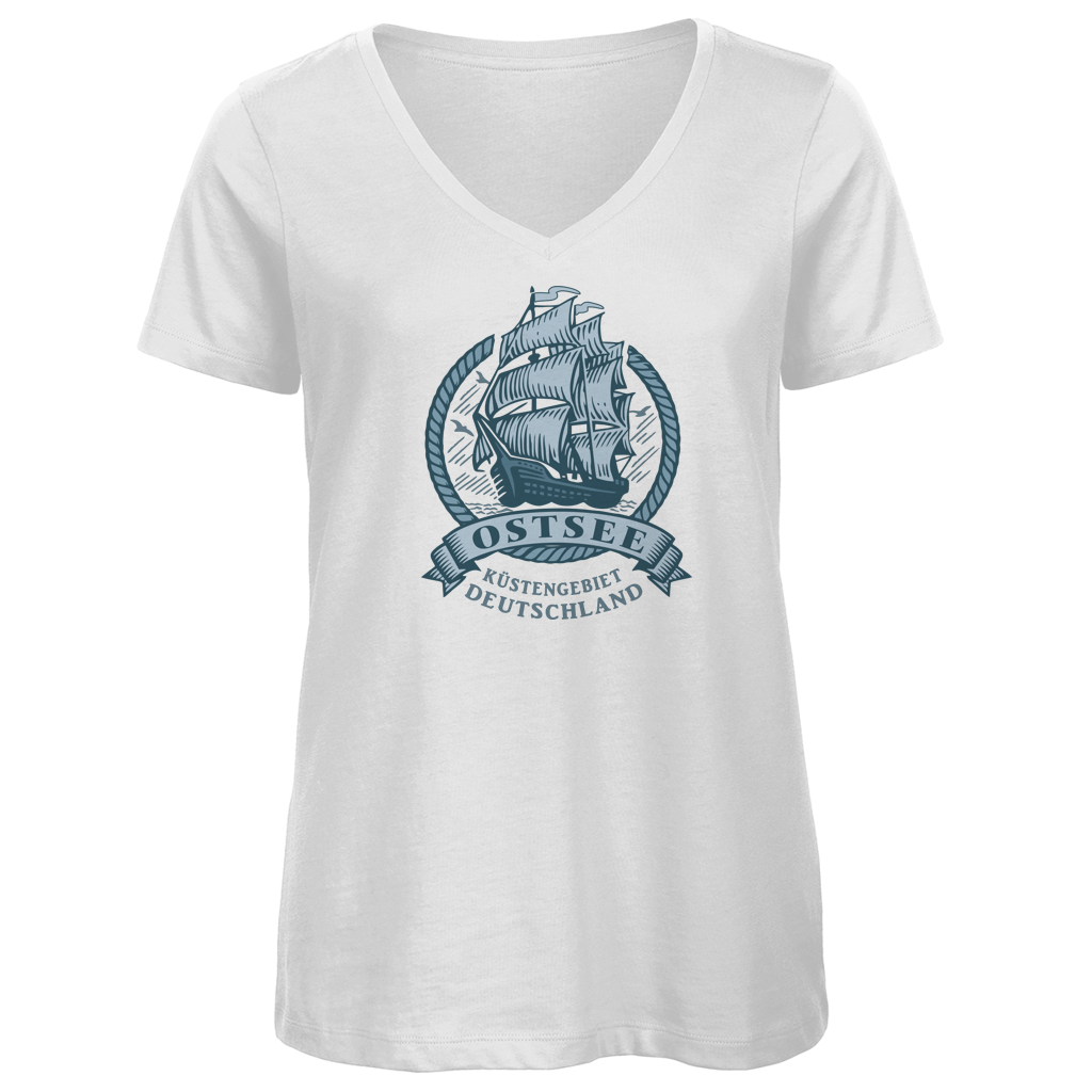 T-Shirt Damen V-Neck  "Ostsee Segelschiff" #462