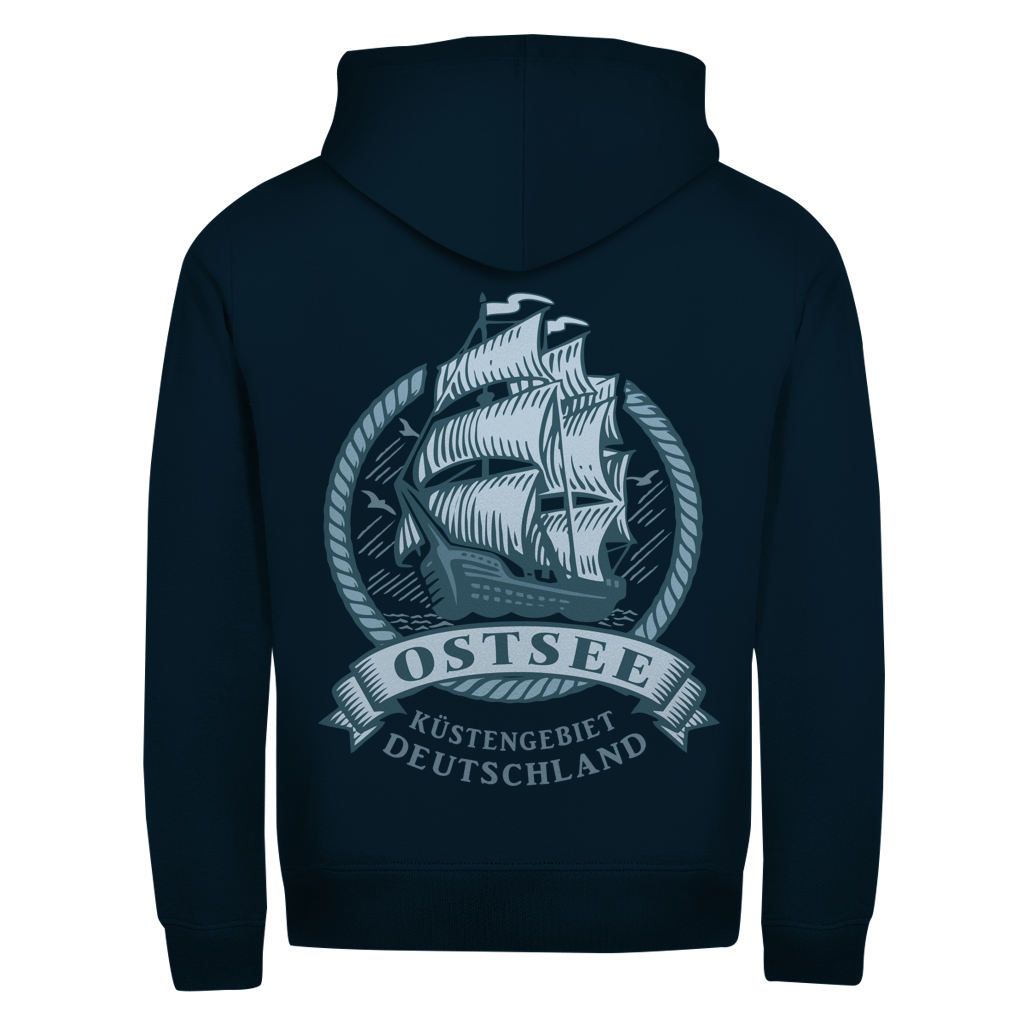 Hoodie-Jacke  "Ostsee Segelschiff" #462 - beidseitiger Druck