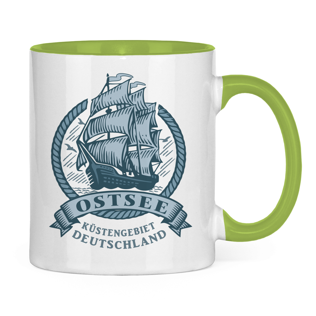 Keramik-Tasse zweifarbig  "Ostsee Segelschiff" #462