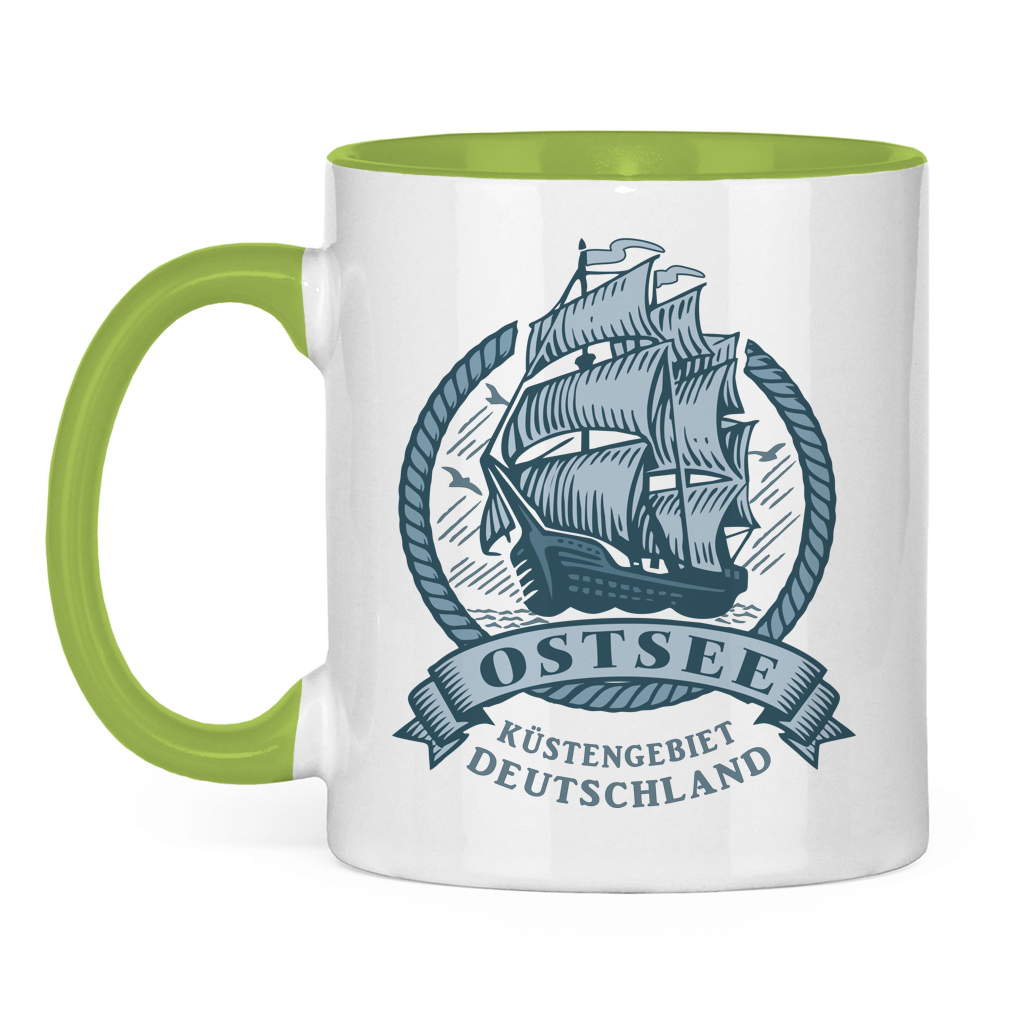 Keramik-Tasse zweifarbig  "Ostsee Segelschiff" #462