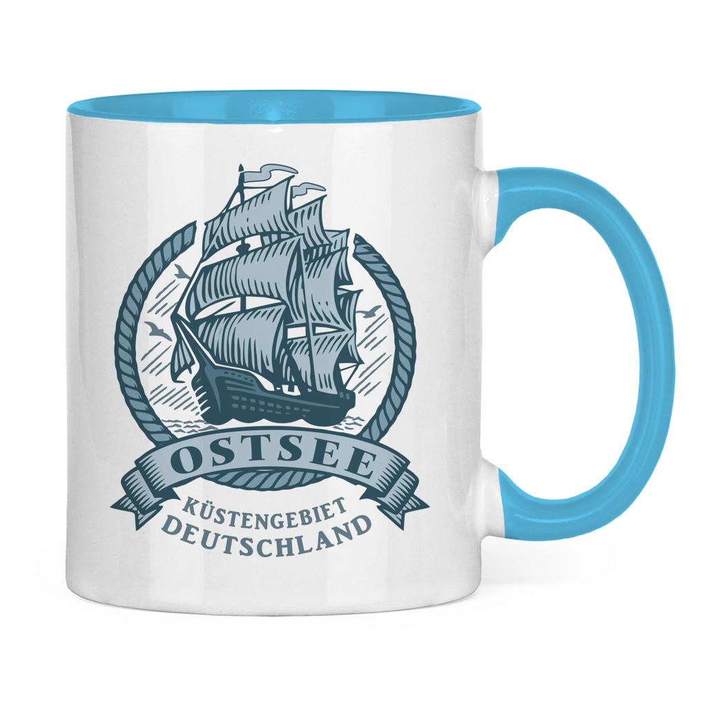 Keramik-Tasse zweifarbig  "Ostsee Segelschiff" #462
