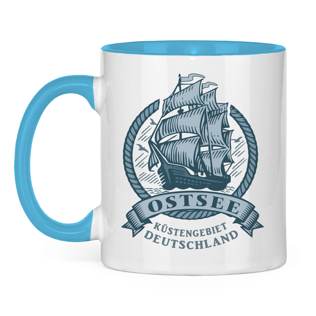 Keramik-Tasse zweifarbig  "Ostsee Segelschiff" #462