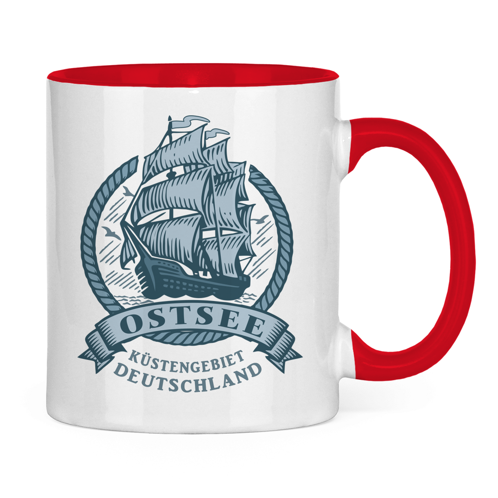 Keramik-Tasse zweifarbig  "Ostsee Segelschiff" #462