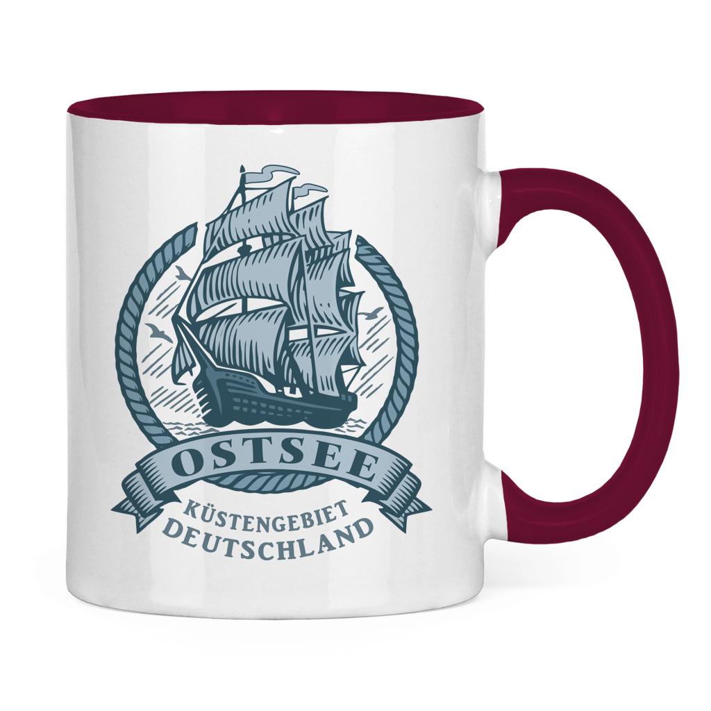 Keramik-Tasse zweifarbig  "Ostsee Segelschiff" #462