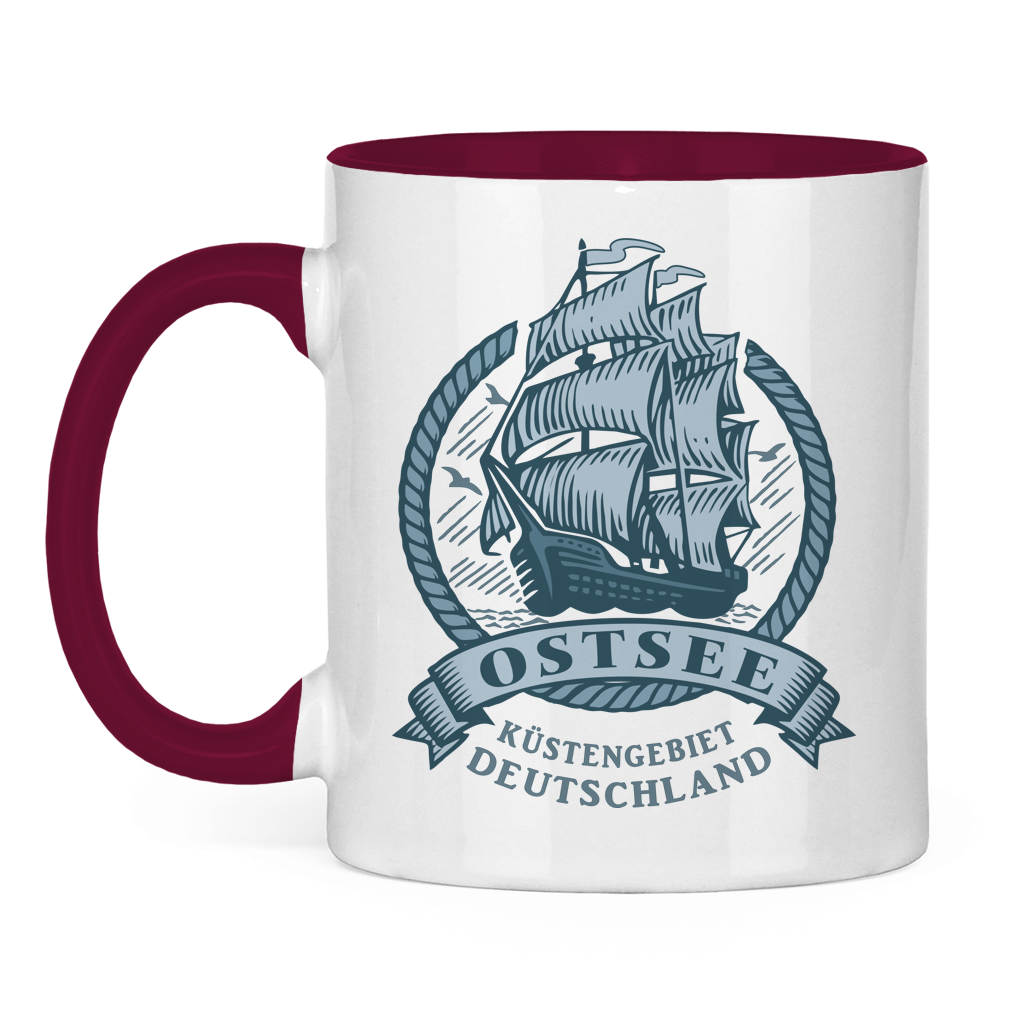 Keramik-Tasse zweifarbig  "Ostsee Segelschiff" #462