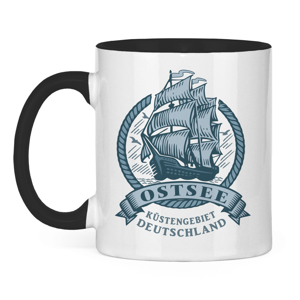 Keramik-Tasse zweifarbig  "Ostsee Segelschiff" #462