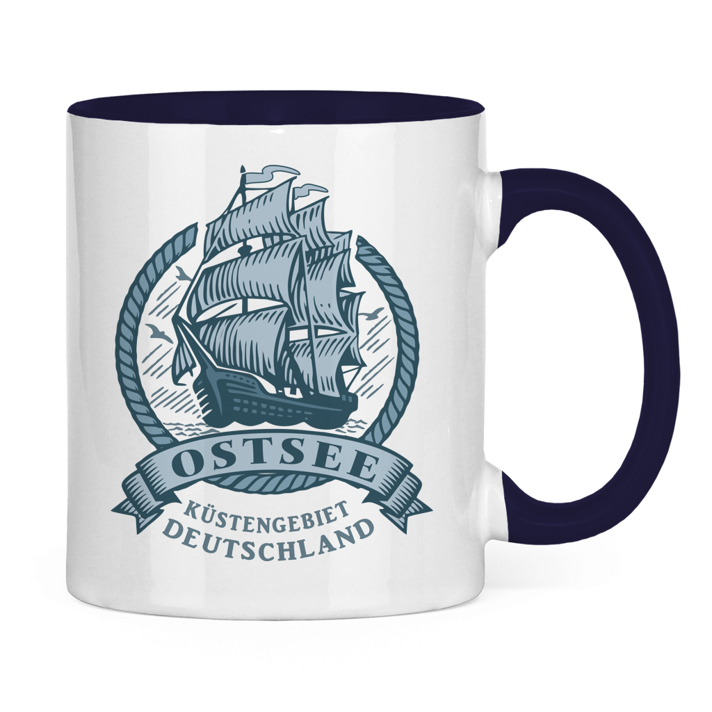 Keramik-Tasse zweifarbig  "Ostsee Segelschiff" #462