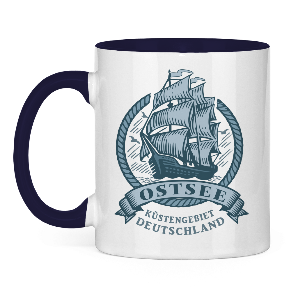 Keramik-Tasse zweifarbig  "Ostsee Segelschiff" #462