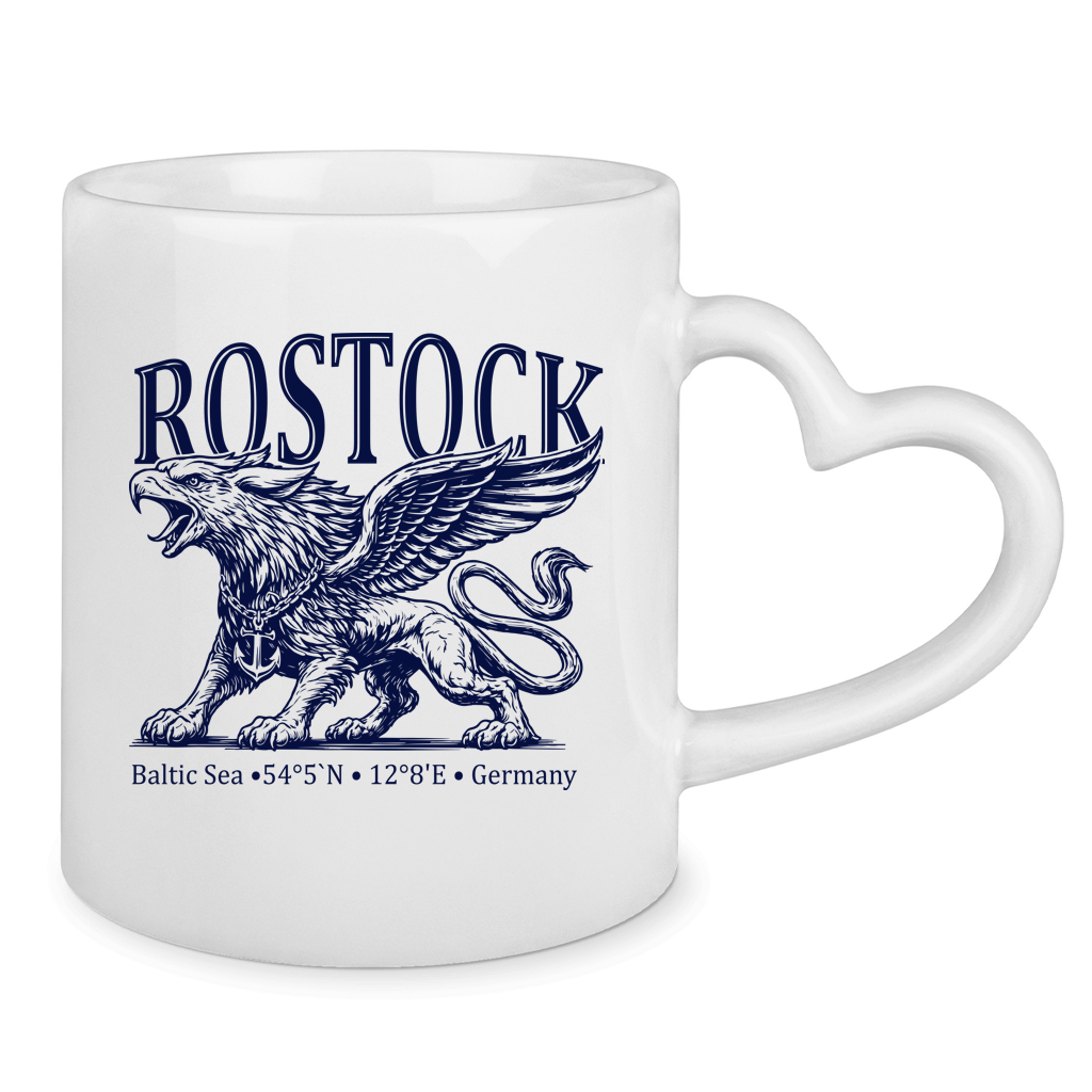 Keramik-Tasse mit Herzhenkel    "Rostock-Greif" #562