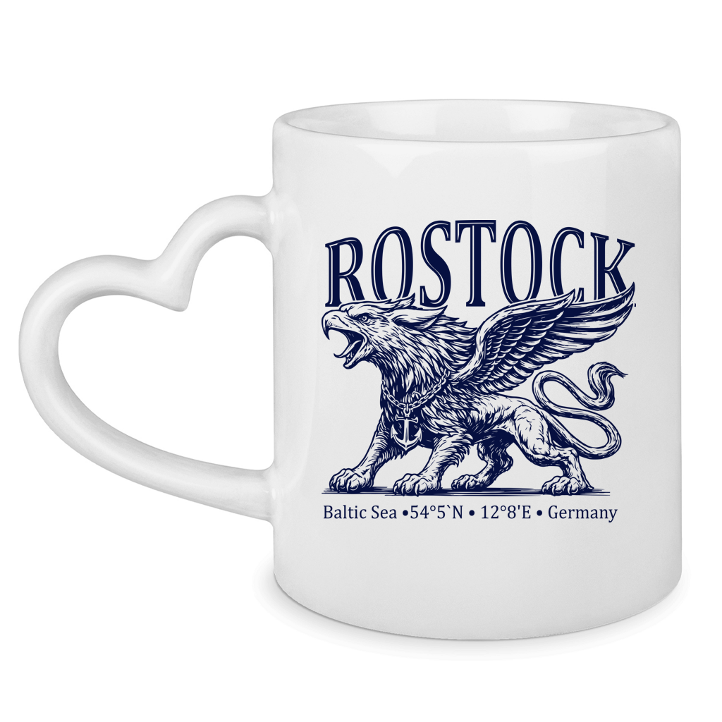Keramik-Tasse mit Herzhenkel    "Rostock-Greif" #562