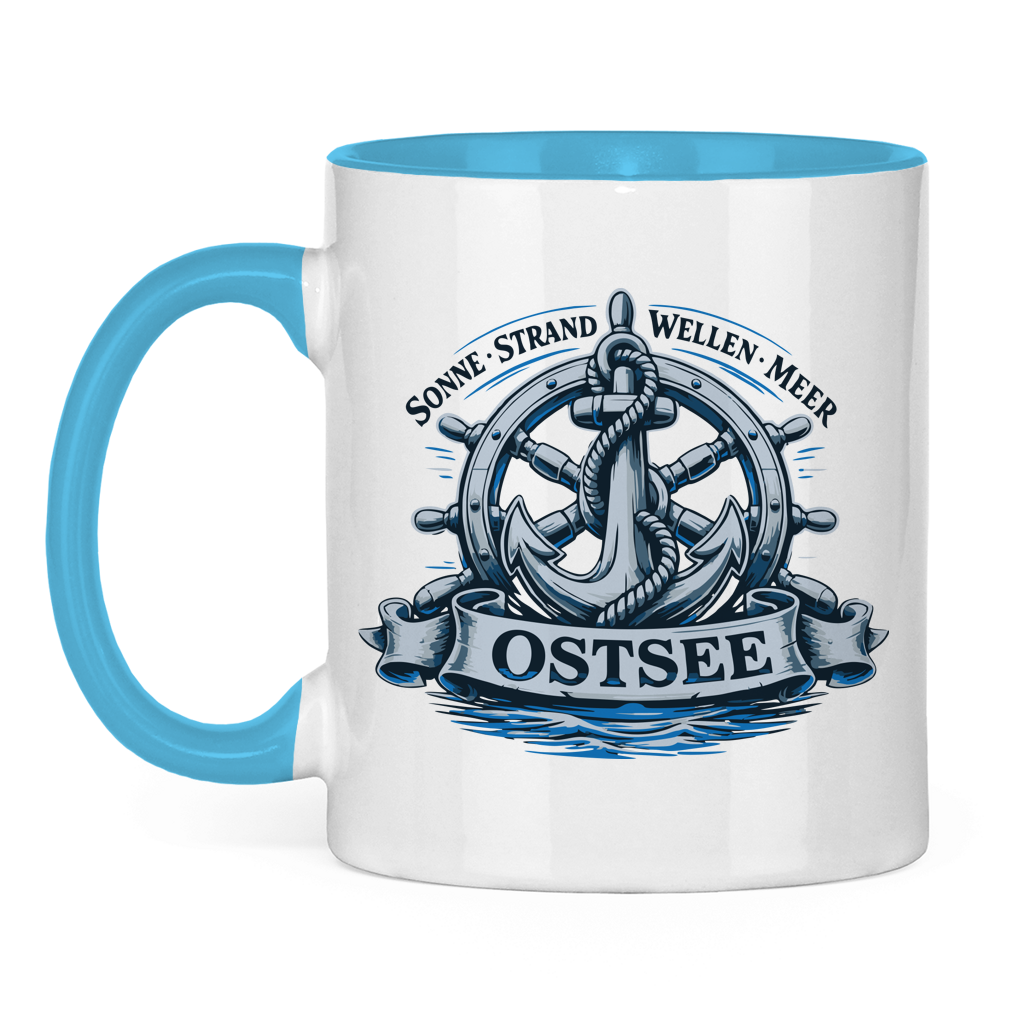 Keramik-Tasse zweifarbig   "Ostsee Anker" #559