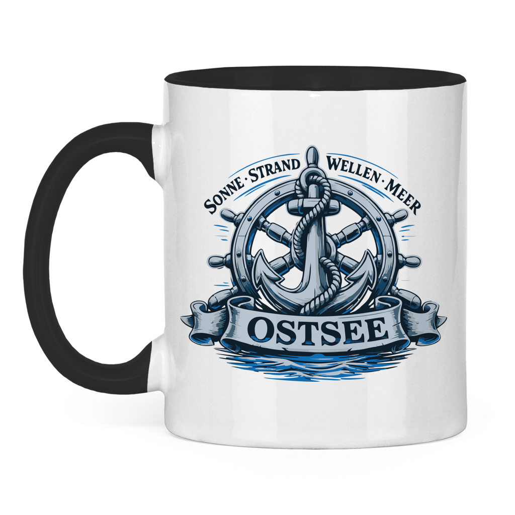 Keramik-Tasse zweifarbig   "Ostsee Anker" #559