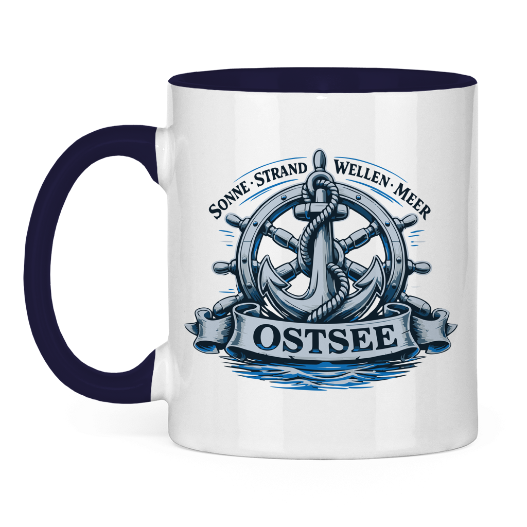 Keramik-Tasse zweifarbig   "Ostsee Anker" #559