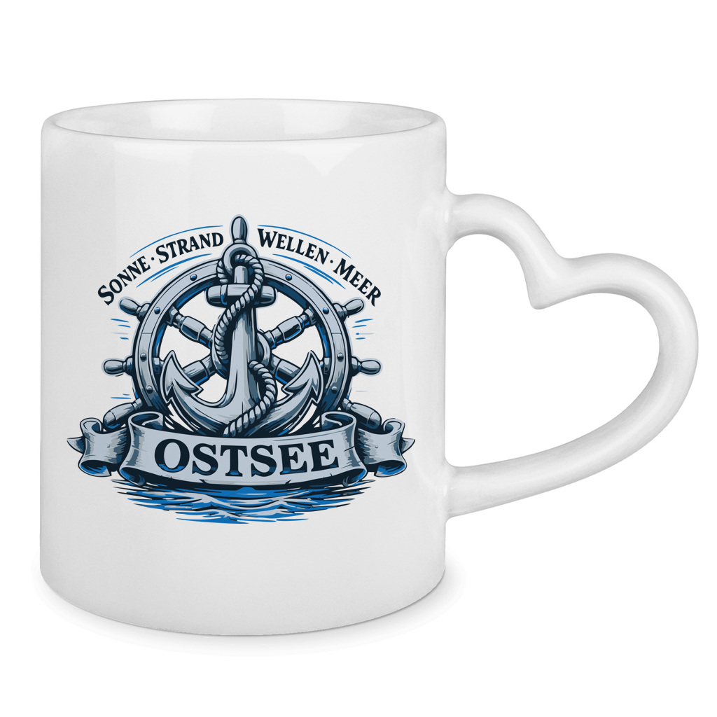 Keramik-Tasse mit Herzhenkel   "Ostsee Anker" #559