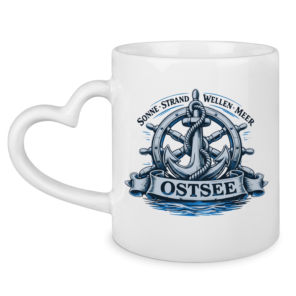 Keramik-Tasse mit Herzhenkel   "Ostsee Anker" #559