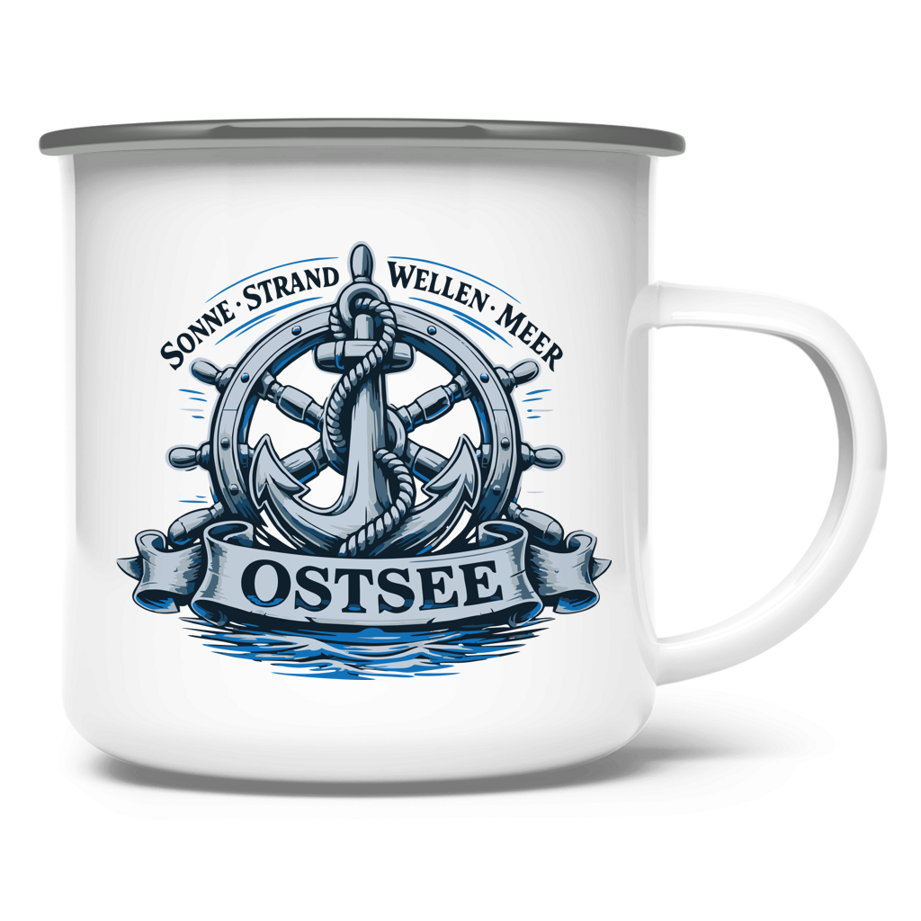 Emaille Tasse   "Ostsee Anker" #559