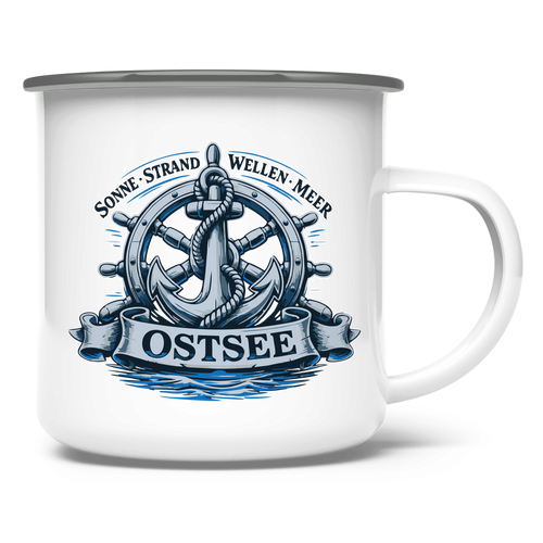 Emaille Tasse   "Ostsee Anker" #559